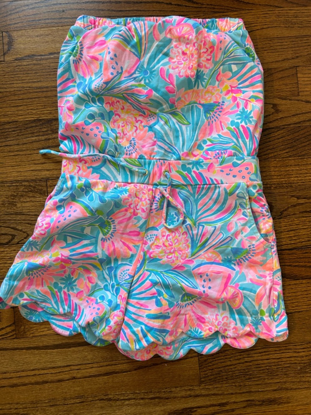Lilly Pulitzer Pink & Aqua Floral Strapless Romper